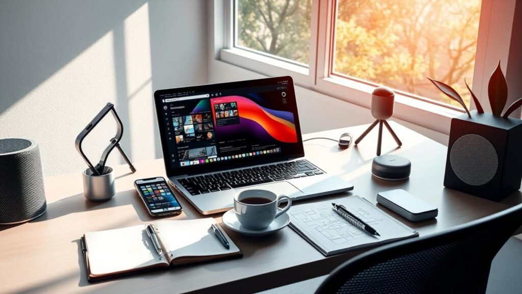 alt_text: A sleek, modern workspace for Solopreneur Apps in 2025, featuring tech tools and a calm, inspiring vibe.